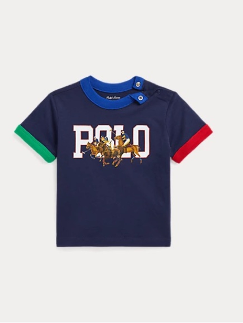 Polo by Ralph Lauren Navy Short-Sleeve Graphic Tee with Red & Green Trim 24 mo